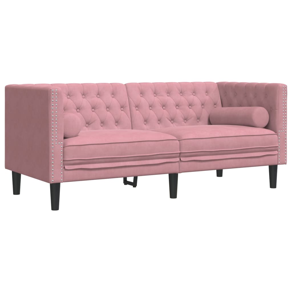 vidaXL Σετ Καναπέδων Chesterfield 2 Τεμαχίων με Στηρίγματα Ροζ Βελούδο