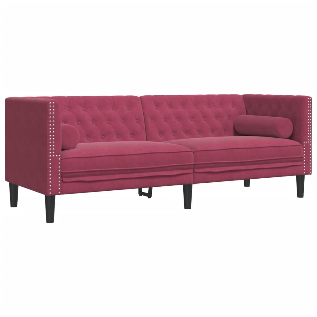 vidaXL Καναπές Chesterfield Σετ 3 Τεμ. με Στηρίγματα Μπορντό Βελούδο