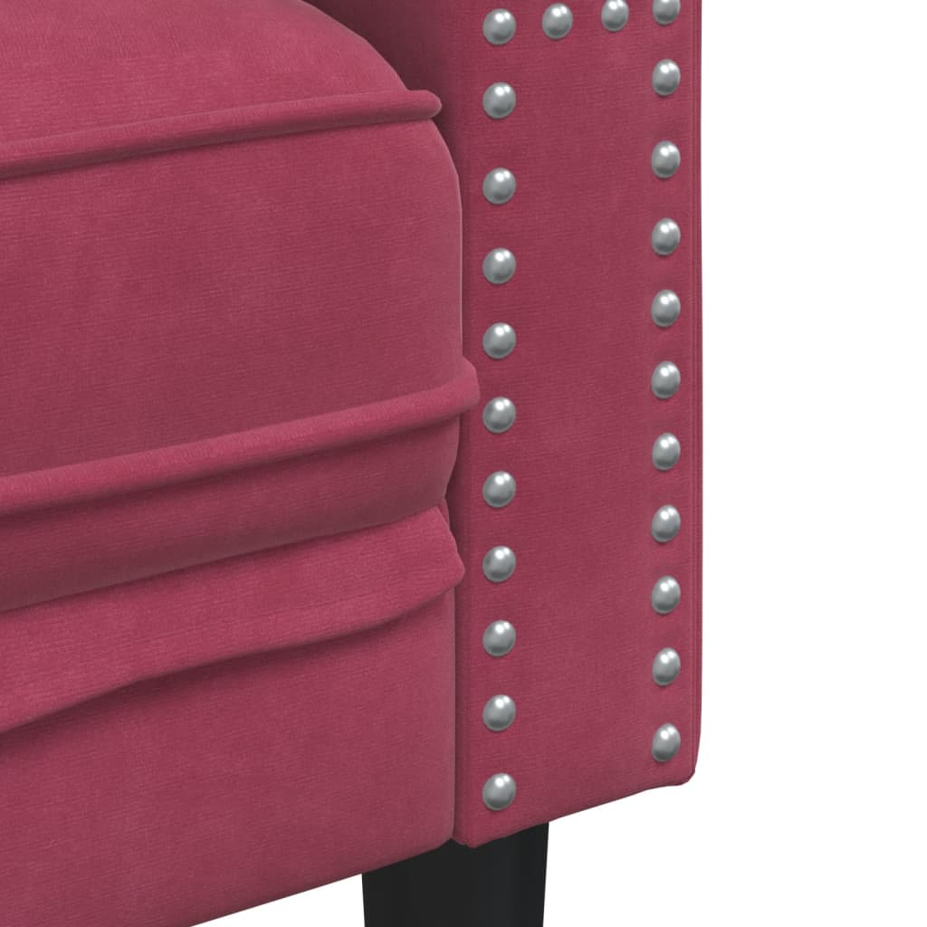 vidaXL Καναπές Chesterfield Σετ 3 Τεμ. με Στηρίγματα Μπορντό Βελούδο