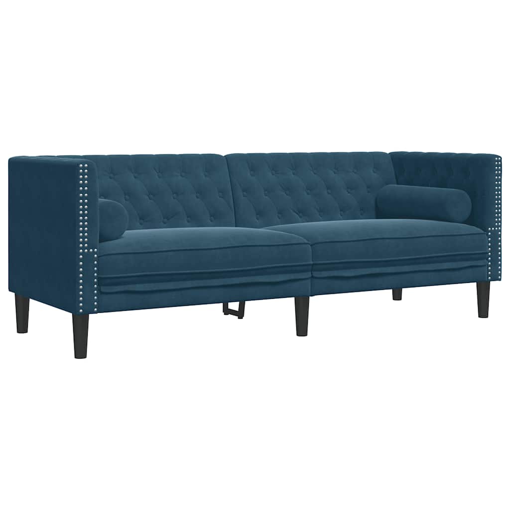 vidaXL Σετ Καναπέδων Chesterfield 2 Τεμαχίων με Στηρίγματα Μπλε Βελούδο
