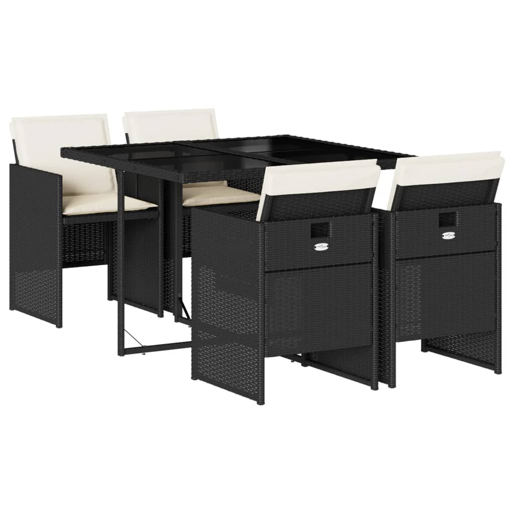 vidaXL Σετ Τραπεζαρίας Κήπου 5 Τεμαχίων Μαύρο Συνθ. Ρατάν με Μαξιλάρια