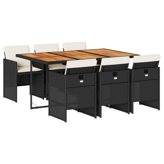 vidaXL Σετ Τραπεζαρίας Κήπου 7 Τεμ. Μαύρο Συνθετικό Ρατάν με Μαξιλάρια