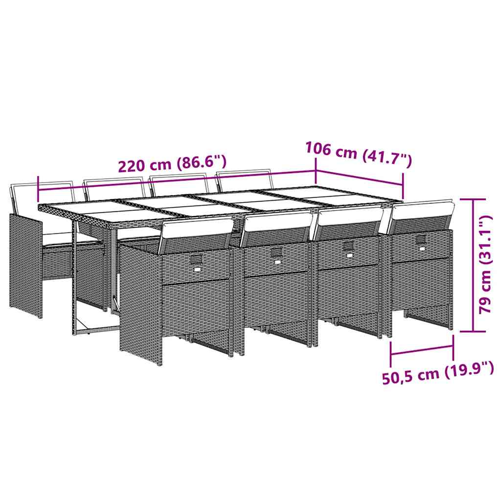 vidaXL Σετ Τραπεζαρίας Κήπου 9 τεμ Μαύρο από Συνθ. Ρατάν με Μαξιλάρια
