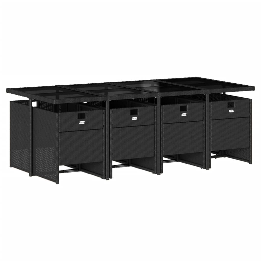 vidaXL Σετ Τραπεζαρίας Κήπου 9 τεμ Μαύρο από Συνθ. Ρατάν με Μαξιλάρια