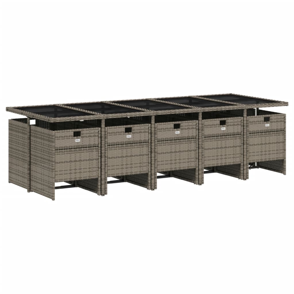 vidaXL Σετ Τραπεζαρίας Κήπου 11 Τεμαχίων Γκρι Συνθ. Ρατάν με Μαξιλάρια