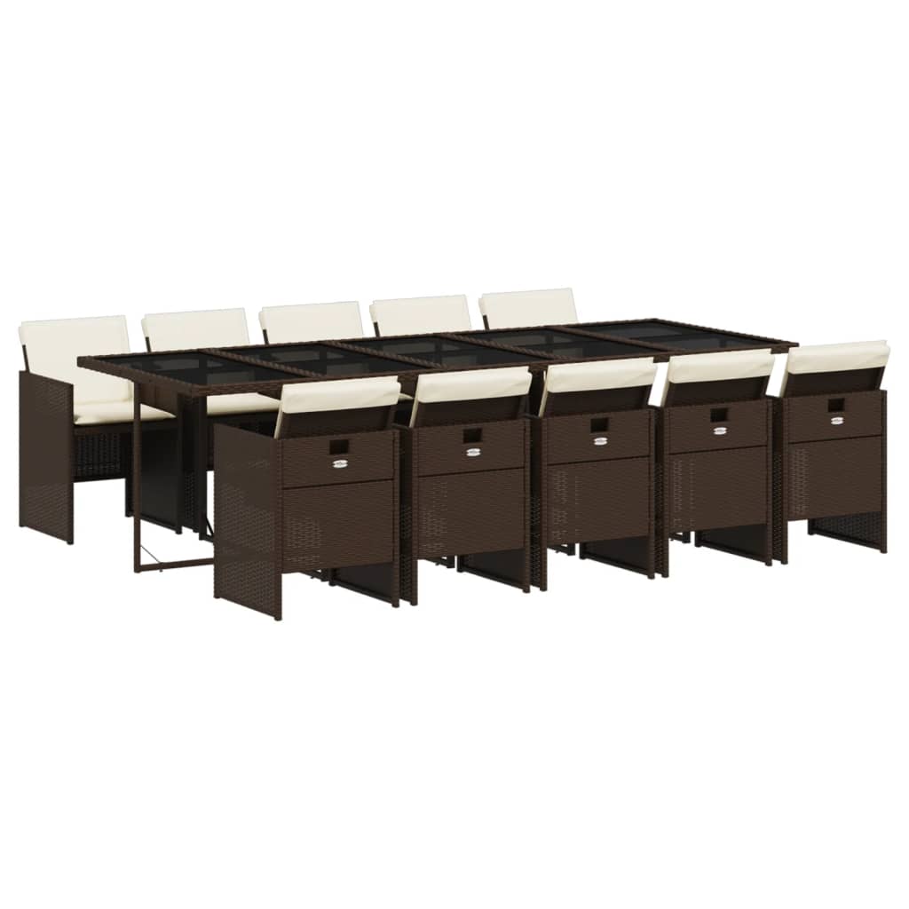 vidaXL Σετ Τραπεζαρίας Κήπου 11 τεμ. Καφέ Συνθετικό Ρατάν με Μαξιλάρια