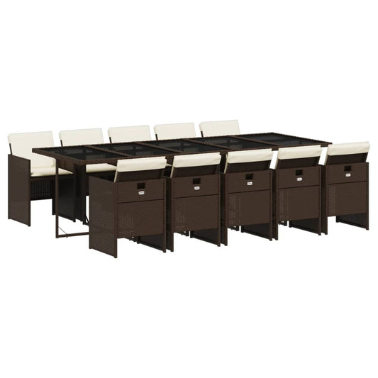 vidaXL Σετ Τραπεζαρίας Κήπου 11 τεμ. Καφέ Συνθετικό Ρατάν με Μαξιλάρια