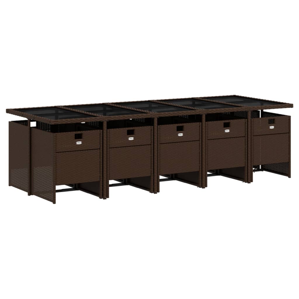 vidaXL Σετ Τραπεζαρίας Κήπου 11 τεμ. Καφέ Συνθετικό Ρατάν με Μαξιλάρια