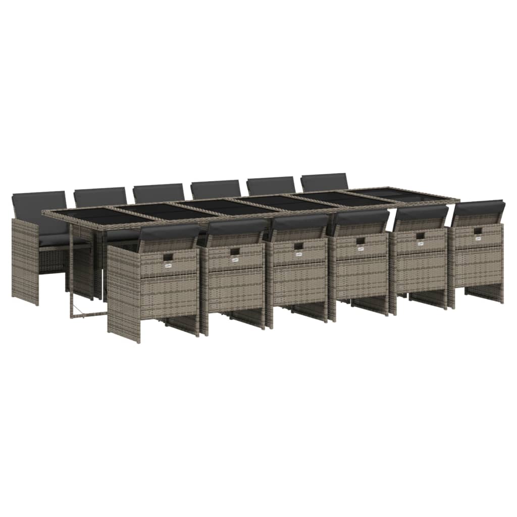 vidaXL Τραπεζαρία Κήπου 13 Τεμαχίων Γκρι Συνθετικό Ρατάν με Μαξιλάρια