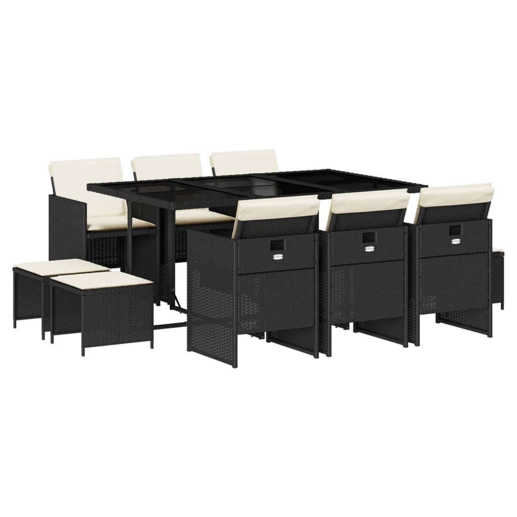 vidaXL Σετ Τραπεζαρίας Κήπου 11 τεμ Μαύρο από Συνθ. Ρατάν με Μαξιλάρια