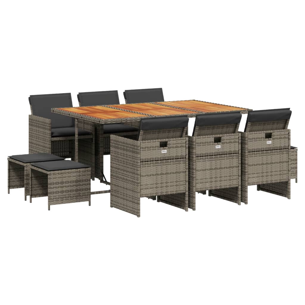 vidaXL Σετ Τραπεζαρίας Κήπου 11 Τεμαχίων Γκρι Συνθ. Ρατάν με Μαξιλάρια