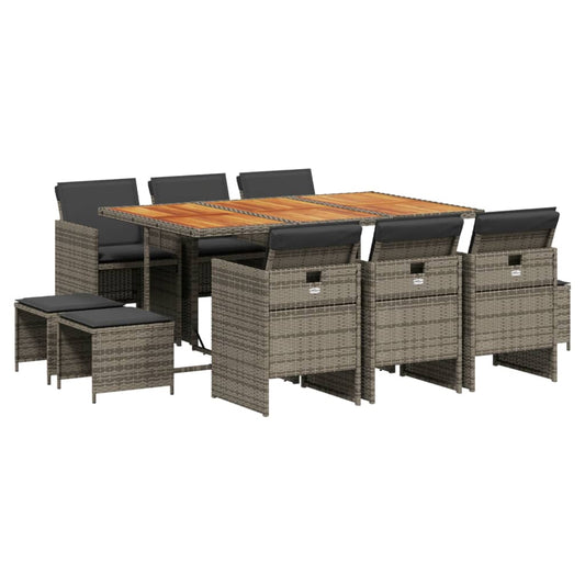 vidaXL Σετ Τραπεζαρίας Κήπου 11 Τεμαχίων Γκρι Συνθ. Ρατάν με Μαξιλάρια