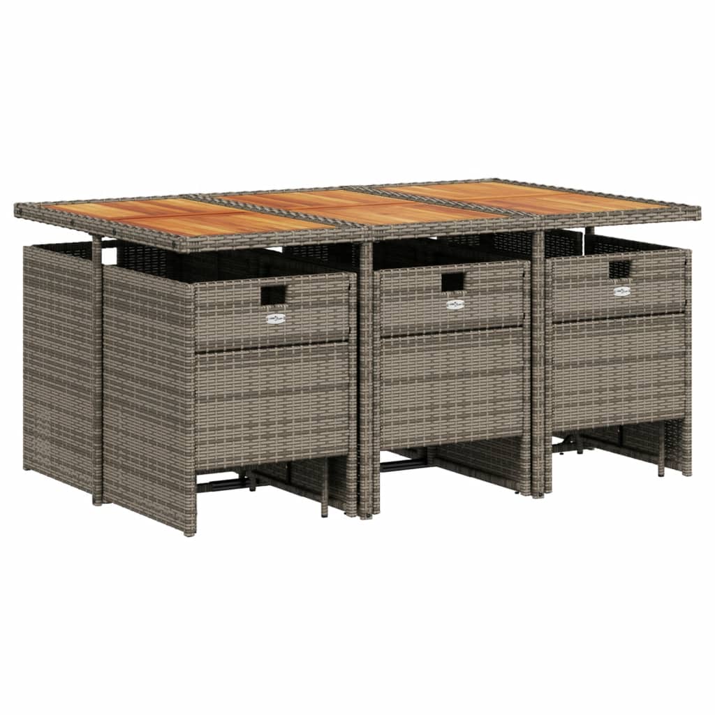 vidaXL Σετ Τραπεζαρίας Κήπου 11 Τεμαχίων Γκρι Συνθ. Ρατάν με Μαξιλάρια