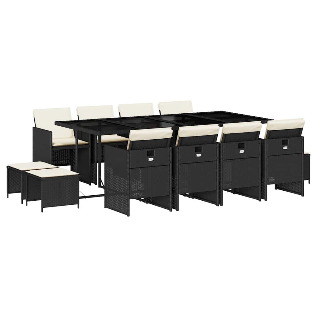 vidaXL Σετ Τραπεζαρίας Κήπου 13τεμ. Μαύρο από Συνθ. Ρατάν με Μαξιλάρια