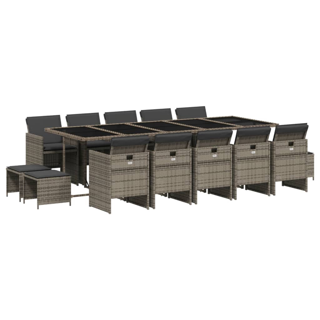 vidaXL Σετ Τραπεζαρίας Κήπου 15 τεμ. Γκρι Συνθετικό Ρατάν με Μαξιλάρια