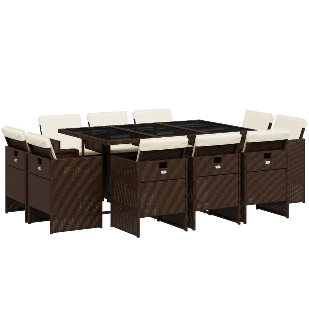 vidaXL Σετ Τραπεζαρίας Κήπου 11 τεμ. Καφέ Συνθετικό Ρατάν με Μαξιλάρια