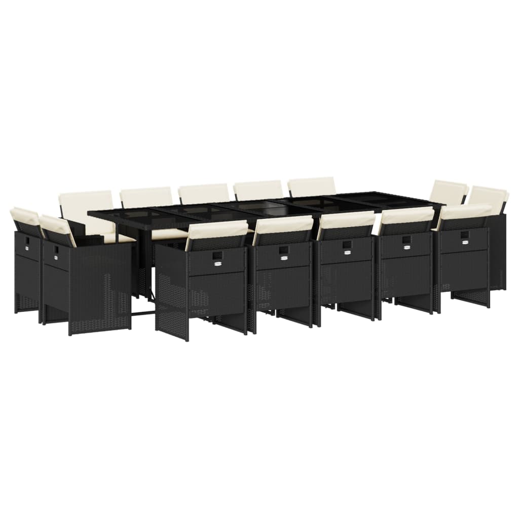 vidaXL Σετ Τραπεζαρίας Κήπου 15 τεμ Μαύρο από Συνθ. Ρατάν με Μαξιλάρια