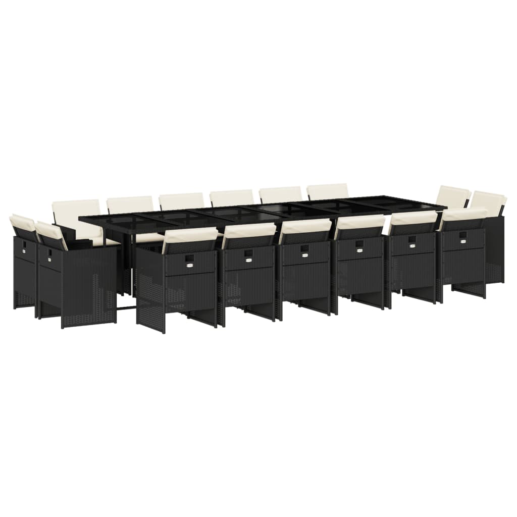 vidaXL Σετ Τραπεζαρίας Κήπου 17 τεμ Μαύρο από Συνθ. Ρατάν με Μαξιλάρια