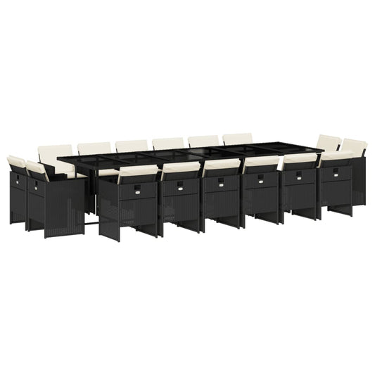 vidaXL Σετ Τραπεζαρίας Κήπου 17 τεμ Μαύρο από Συνθ. Ρατάν με Μαξιλάρια