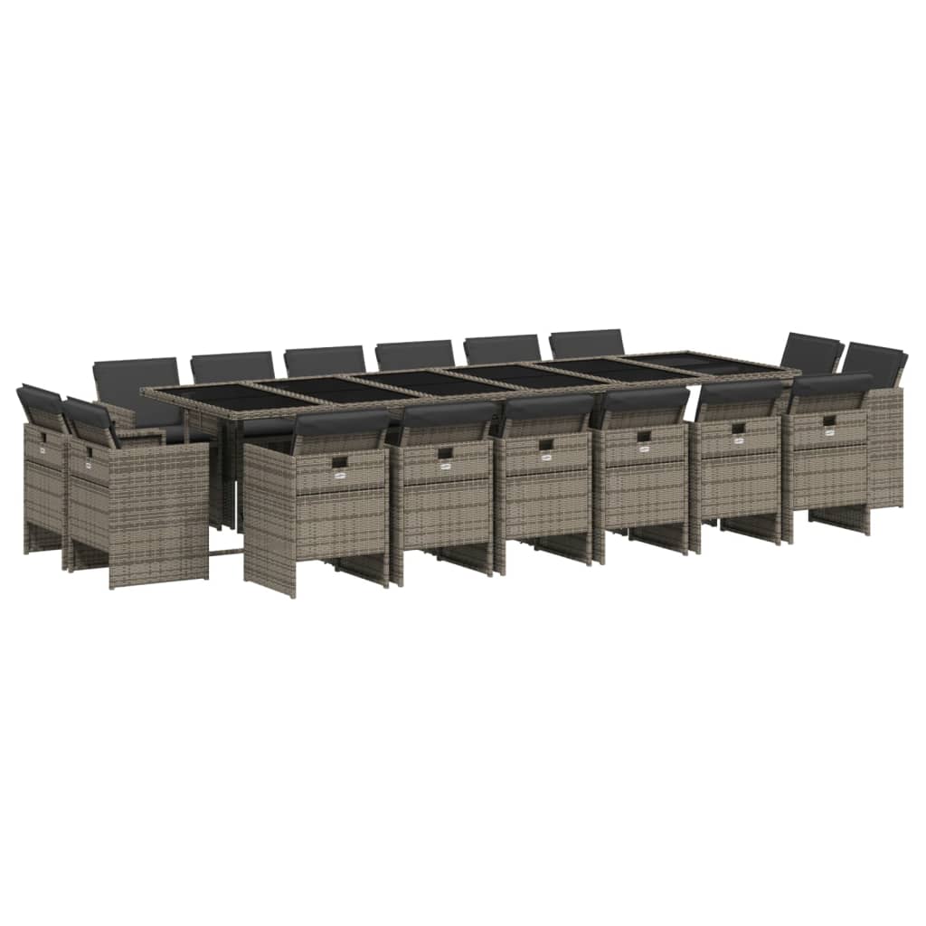 vidaXL Σετ Τραπεζαρίας Κήπου 17 τεμ. Γκρι από Συνθ. Ρατάν με Μαξιλάρια