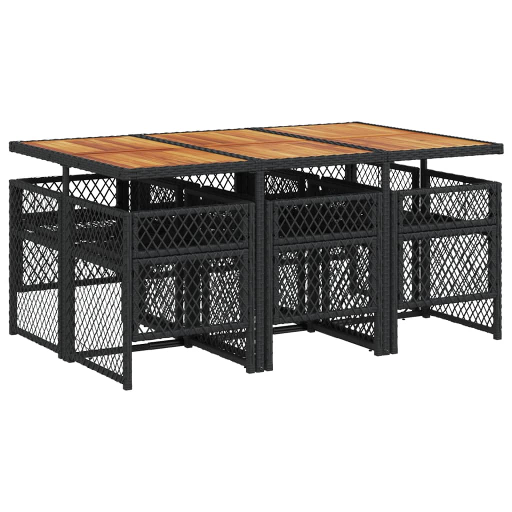 vidaXL Σετ Τραπεζαρίας Κήπου 7 Τεμ. Μαύρο Συνθετικό Ρατάν με Μαξιλάρια