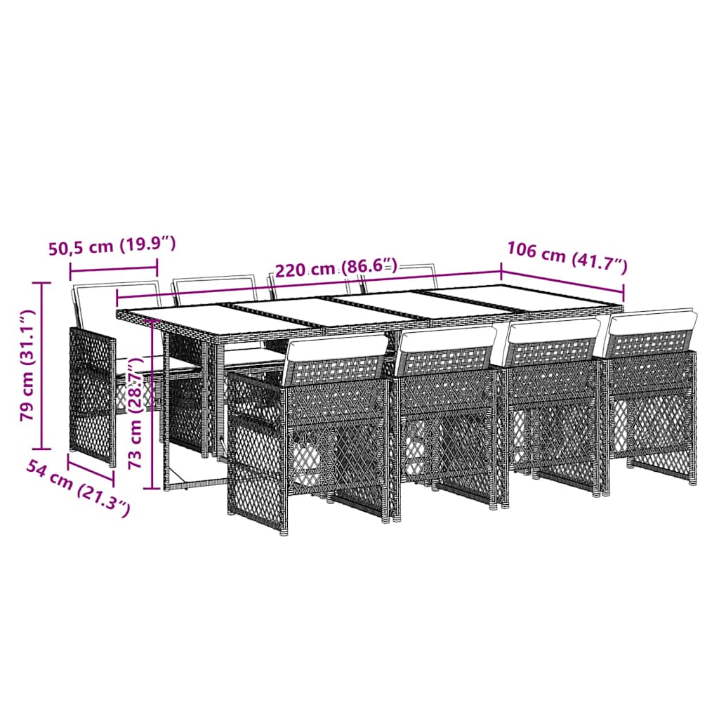 vidaXL Σετ Τραπεζαρίας Κήπου 9 τεμ. Αν. Γκρι Συνθ. Ρατάν με Μαξιλάρια