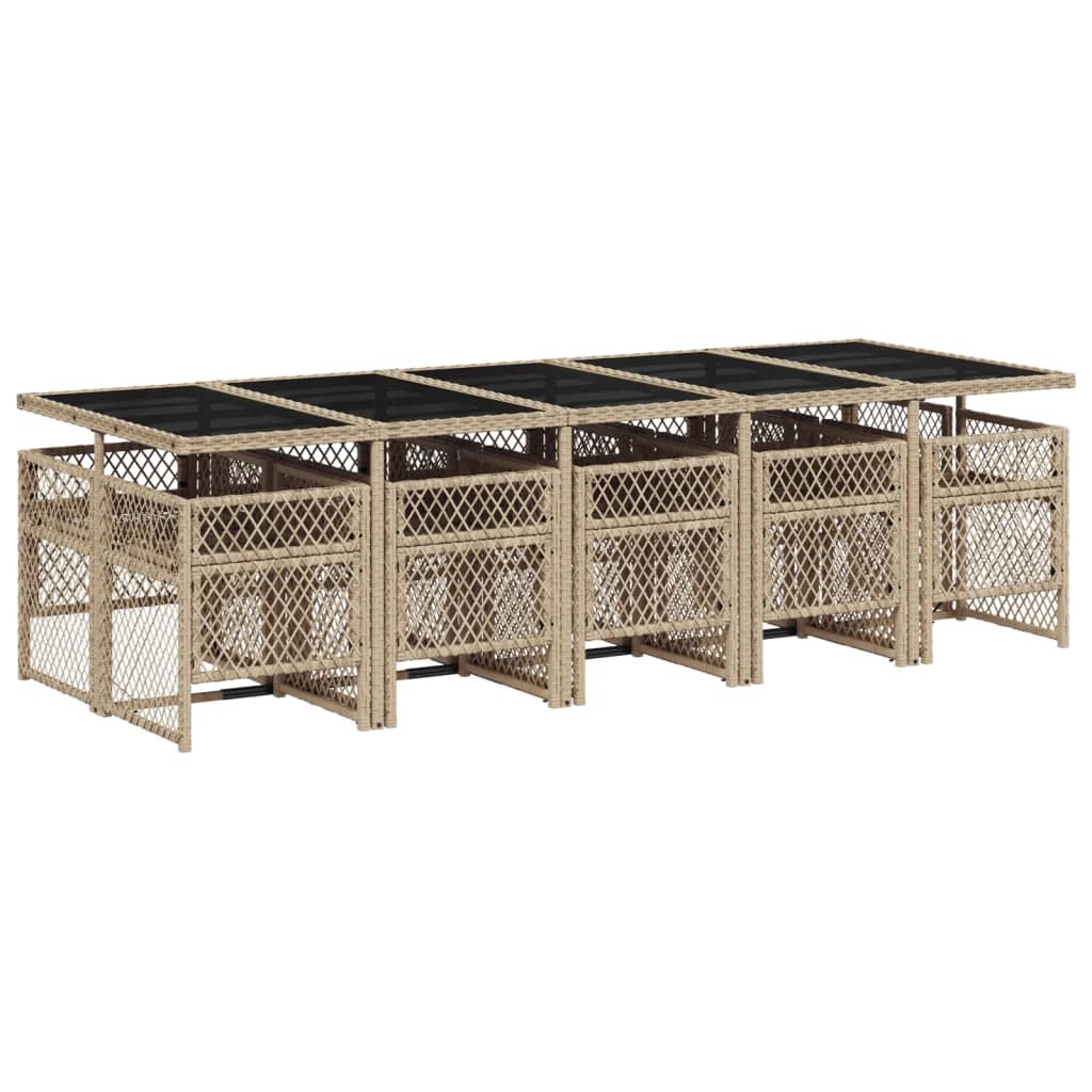 vidaXL Σετ Τραπεζαρίας Κήπου 11 τεμ. Μπεζ Συνθετικό Ρατάν με Μαξιλάρια