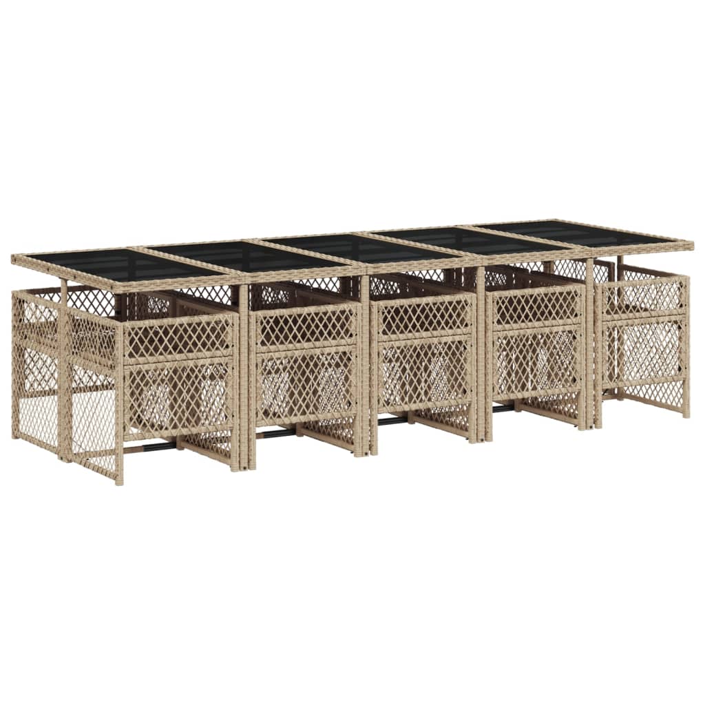 vidaXL Σετ Τραπεζαρίας Κήπου 11 τεμ. Μπεζ Συνθετικό Ρατάν με Μαξιλάρια