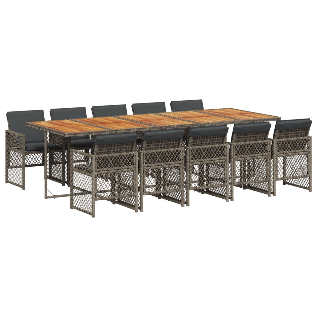 vidaXL Σετ Τραπεζαρίας Κήπου 11 Τεμαχίων Γκρι Συνθ. Ρατάν με Μαξιλάρια