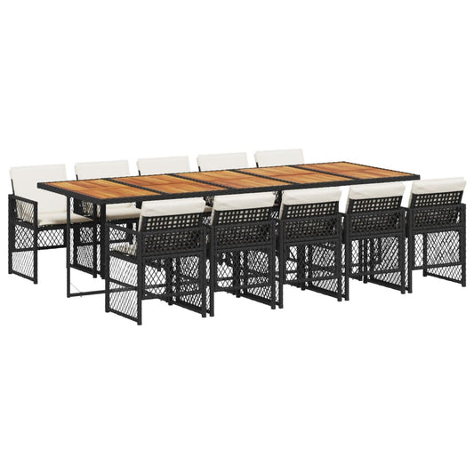 vidaXL Σετ Τραπεζαρίας Κήπου 11 τεμ Μαύρο από Συνθ. Ρατάν με Μαξιλάρια