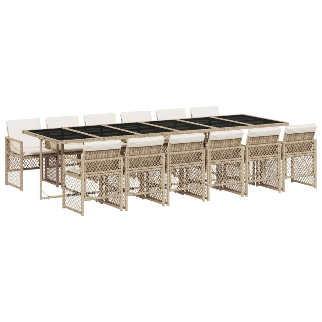 vidaXL Σετ Τραπεζαρίας Κήπου 13 τεμ. Μπεζ Συνθ. Ρατάν με Μαξιλάρια