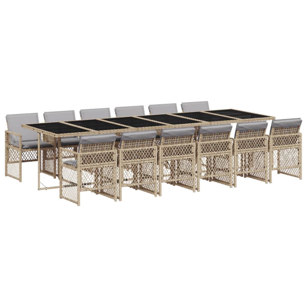 vidaXL Σετ Τραπεζαρίας Κήπου 13 τεμ. Μπεζ Συνθ. Ρατάν με Μαξιλάρια