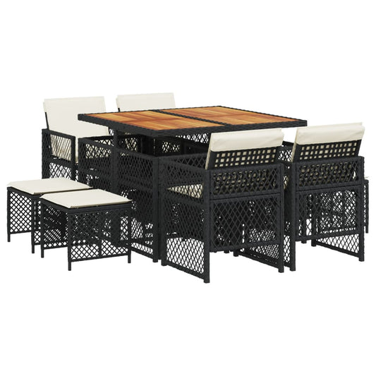 vidaXL Σετ Τραπεζαρίας Κήπου 9 τεμ Μαύρο από Συνθ. Ρατάν με Μαξιλάρια