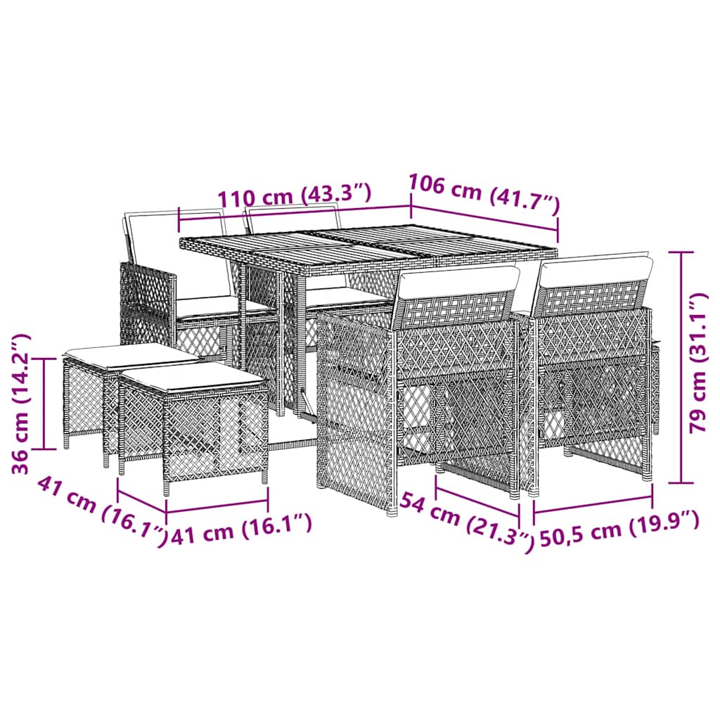 vidaXL Σετ Τραπεζαρίας Κήπου 9 τεμ. Μπεζ Συνθετικό Ρατάν με Μαξιλάρια