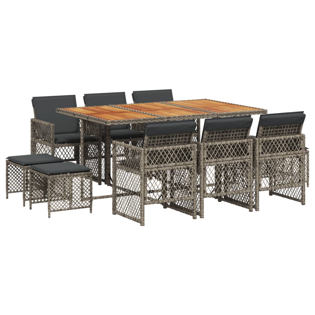 vidaXL Σετ Τραπεζαρίας Κήπου 11 Τεμαχίων Γκρι Συνθ. Ρατάν με Μαξιλάρια