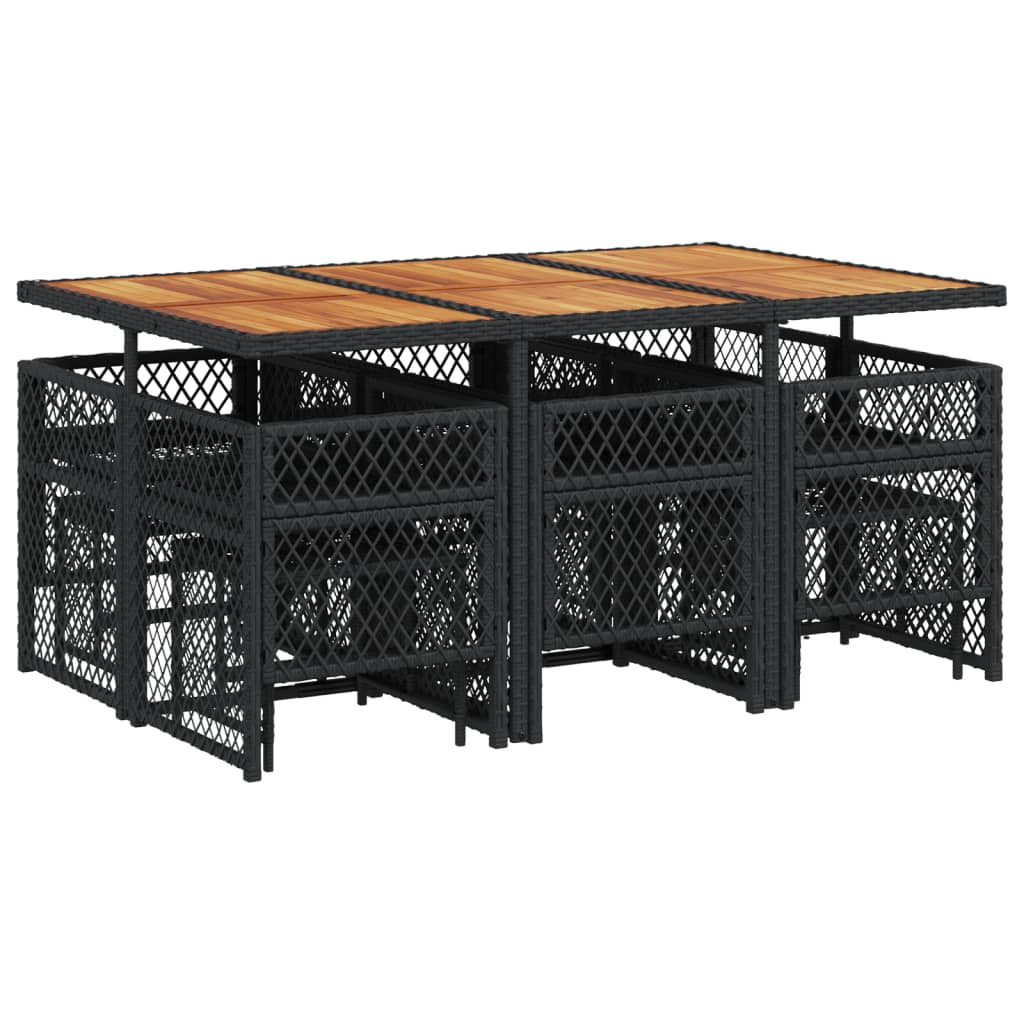 vidaXL Σετ Τραπεζαρίας Κήπου 11 τεμ Μαύρο από Συνθ. Ρατάν με Μαξιλάρια