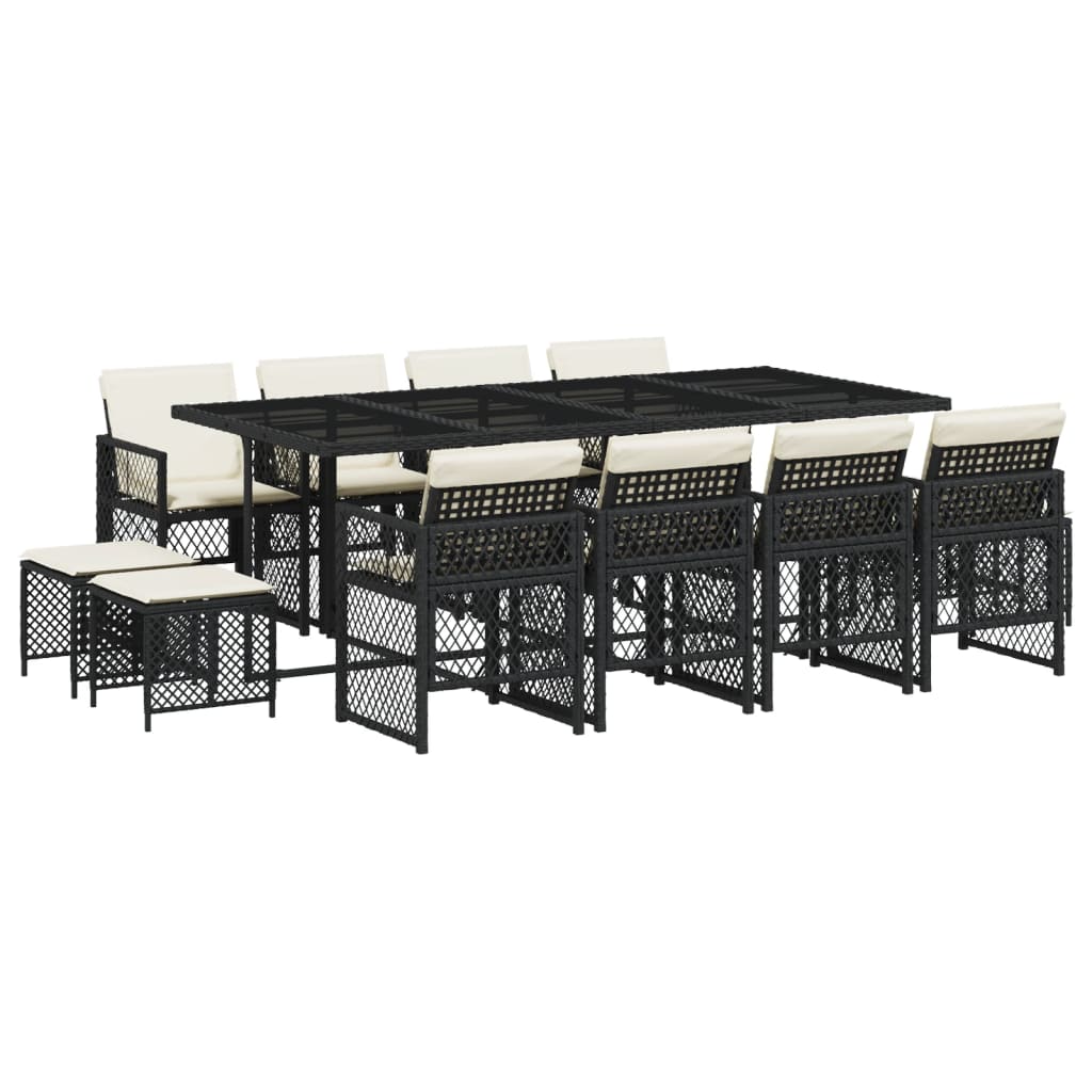 vidaXL Σετ Τραπεζαρίας Κήπου 13τεμ. Μαύρο από Συνθ. Ρατάν με Μαξιλάρια