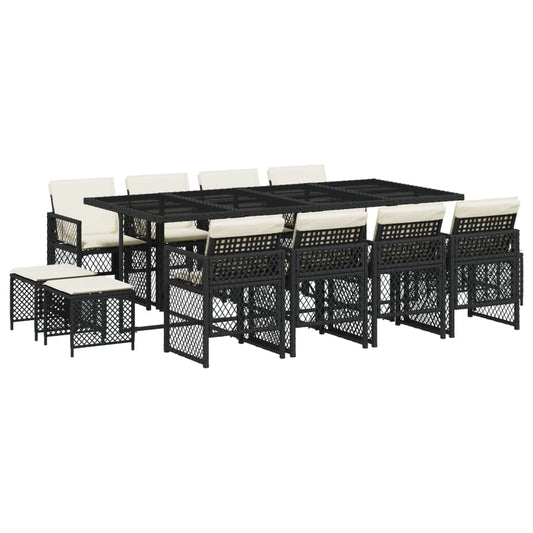 vidaXL Σετ Τραπεζαρίας Κήπου 13τεμ. Μαύρο από Συνθ. Ρατάν με Μαξιλάρια