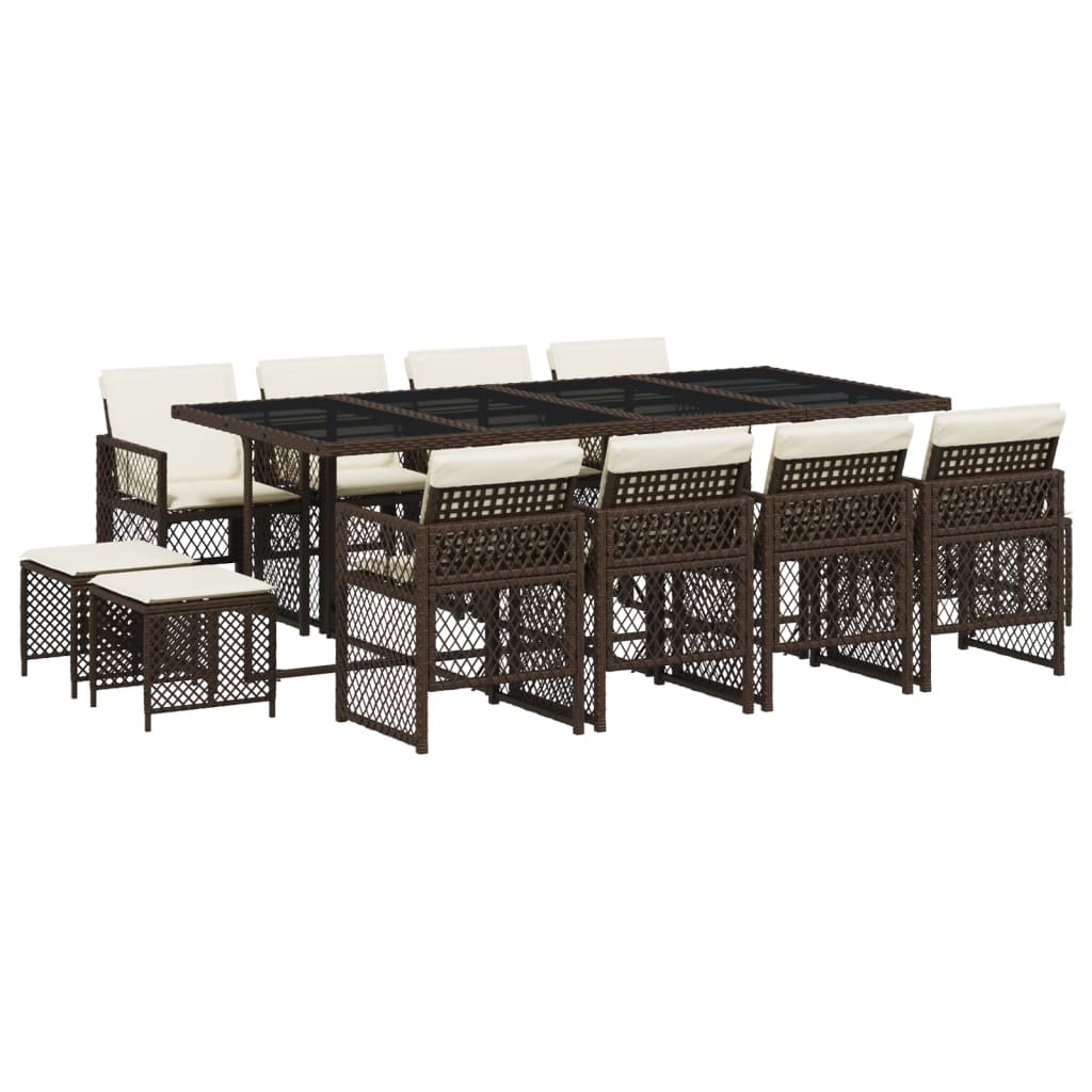 vidaXL Σετ Τραπεζαρίας Κήπου 13 τεμ. Καφέ από Συνθ. Ρατάν με Μαξιλάρια