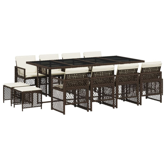 vidaXL Σετ Τραπεζαρίας Κήπου 13 τεμ. Καφέ από Συνθ. Ρατάν με Μαξιλάρια