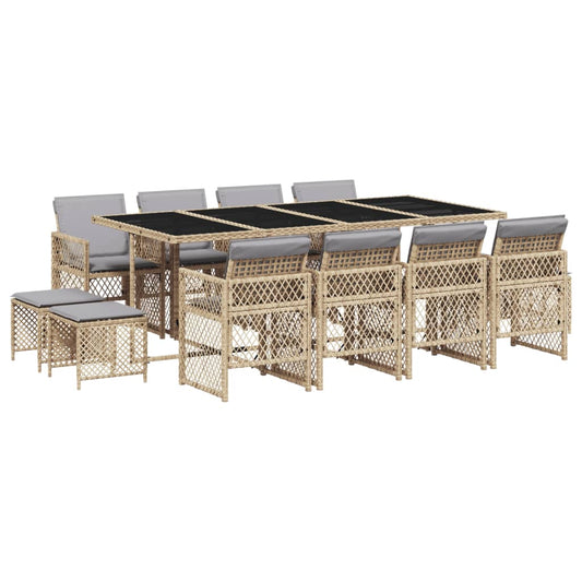 vidaXL Σετ Τραπεζαρίας Κήπου 13 τεμ. Μπεζ Συνθ. Ρατάν με Μαξιλάρια