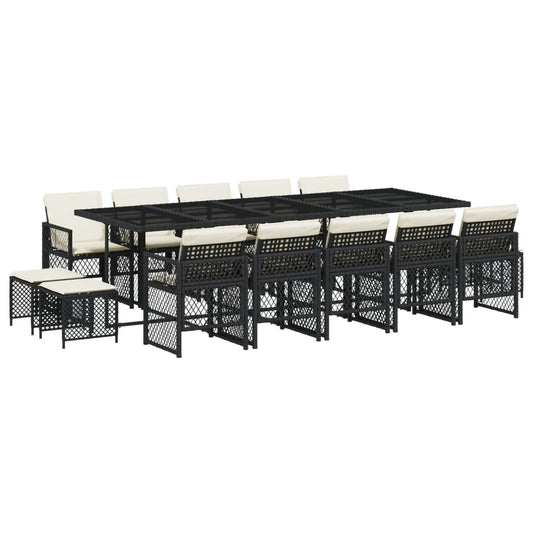 vidaXL Σετ Τραπεζαρίας Κήπου 15 τεμ Μαύρο από Συνθ. Ρατάν με Μαξιλάρια