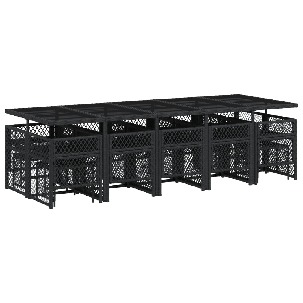 vidaXL Σετ Τραπεζαρίας Κήπου 15 τεμ Μαύρο από Συνθ. Ρατάν με Μαξιλάρια