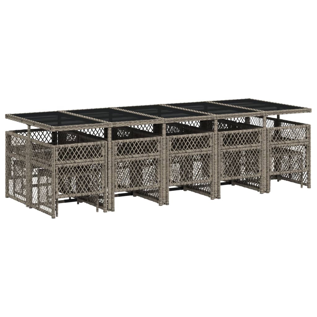 vidaXL Σετ Τραπεζαρίας Κήπου 15 τεμ. Γκρι Συνθετικό Ρατάν με Μαξιλάρια