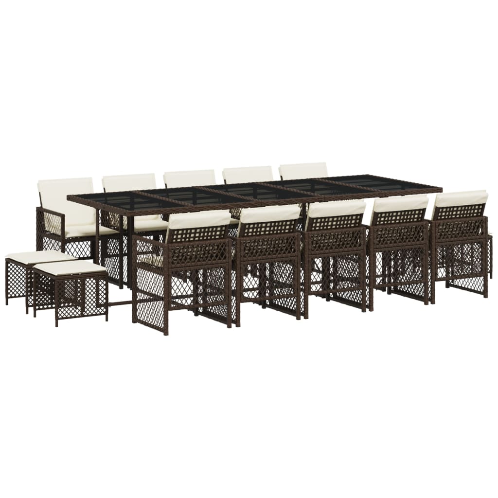 vidaXL Σετ Τραπεζαρίας Κήπου 15 τεμ Καφέ από Συνθ. Ρατάν με Μαξιλάρια