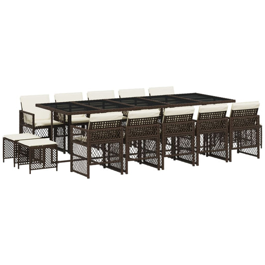 vidaXL Σετ Τραπεζαρίας Κήπου 15 τεμ Καφέ από Συνθ. Ρατάν με Μαξιλάρια