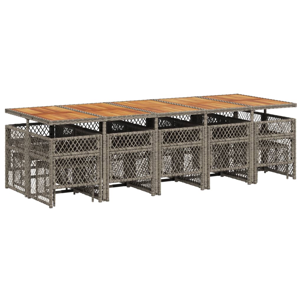 vidaXL Σετ Τραπεζαρίας Κήπου 15 τεμ. Γκρι Συνθετικό Ρατάν με Μαξιλάρια