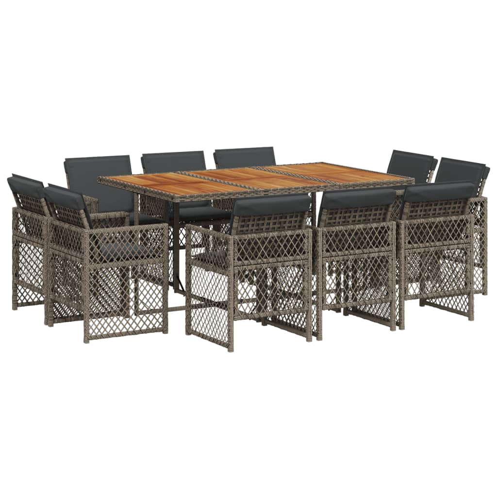 vidaXL Σετ Τραπεζαρίας Κήπου 11 Τεμαχίων Γκρι Συνθ. Ρατάν με Μαξιλάρια