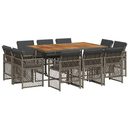 vidaXL Σετ Τραπεζαρίας Κήπου 11 Τεμαχίων Γκρι Συνθ. Ρατάν με Μαξιλάρια