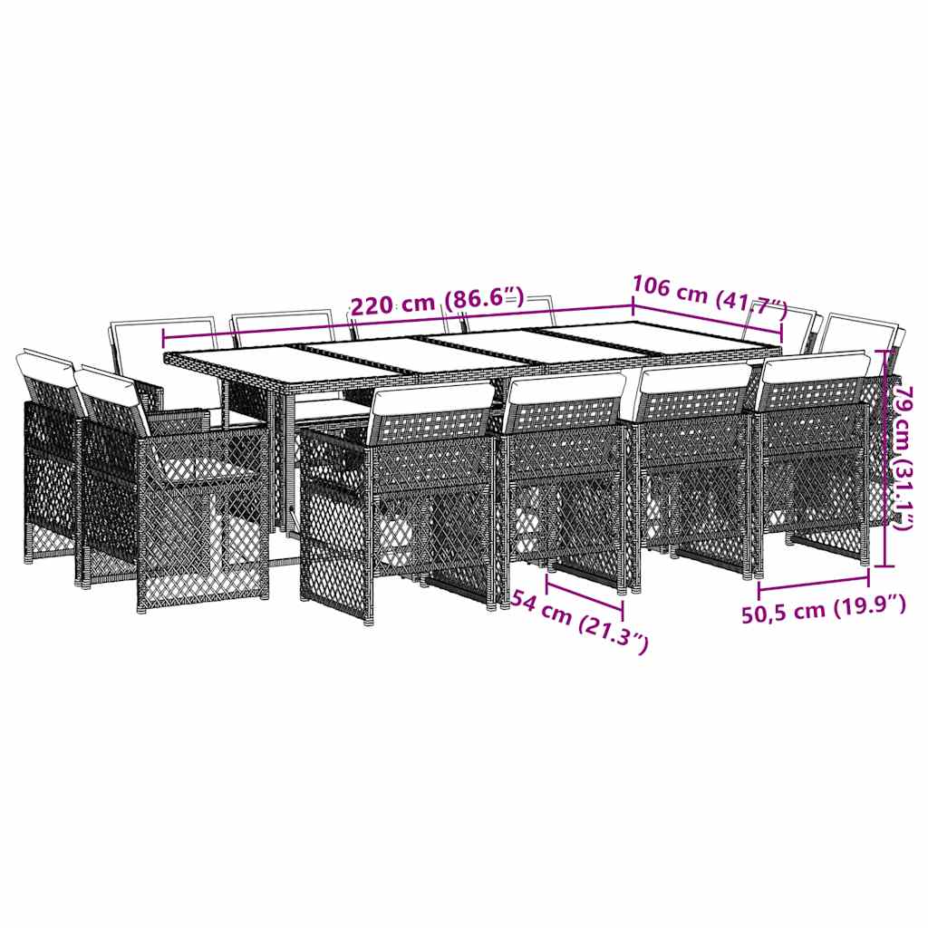 vidaXL Σετ Τραπεζαρίας Κήπου 13τεμ Μικτό Μπεζ Συνθ. Ρατάν με Μαξιλάρια